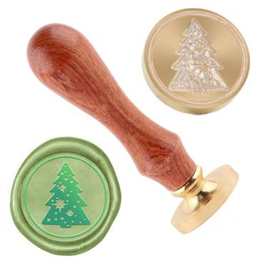 Imagem de Selo de cera de Natal Carimbo de selagem de árvore de Natal latão e uma alça de madeira carimbos cabeça para cartões de natal convites de festa carta envelope cartões de felicitações presentes