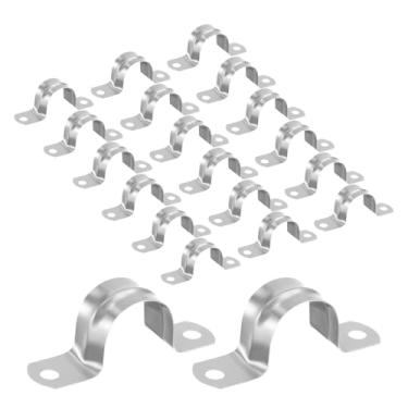 Imagem de PATIKIL Braçadeiras de conduíte de suporte em U de 2,5 cm, 2 furos, 20 peças, correia rígida de aço inoxidável para fixação de cabos de tubulação de água, mangueiras, tubos de combustível, prata