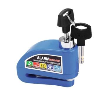 Imagem de Trava de Disco com Alarme para Moto, Liga Metálica, 110dB, Resistente à Água, Azul/Vermelho/Preto, com 2 Chaves, 13,5x7x19cm (Azul)