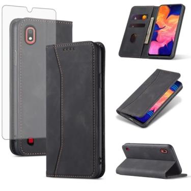 Imagem de Asuwish Capa carteira flip para celular Samsung Galaxy A10 com protetor de tela de vidro temperado, fecho magnético, capa fólio, suporte para cartão de crédito, suporte para celular, acessórios A 10