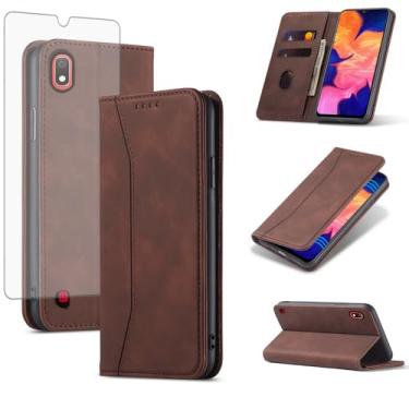 Imagem de Asuwish Capa carteira flip para celular Samsung Galaxy A10 com protetor de tela de vidro temperado, fecho magnético, capa fólio, suporte para cartão de crédito, suporte para celular, acessórios A 10