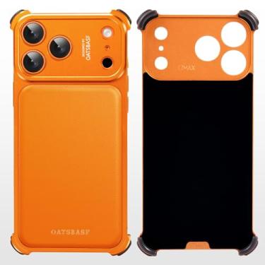 Imagem de OGRANEE Capa bumper sem moldura para iPhone 17 Pro Max, compatível com Mag, capa protetora de metal de couro com proteção para câmera, acessório de telefone militar minimalista à prova de choque