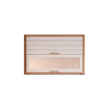 Imagem de Armário Aéreo Cozinha Modulado Eloise Com 2 Portas Basculante Com Vidro Reflecta 120cm Freijo-off White - Mgm