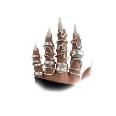 Imagem de Conjunto de 15 anéis empilháveis de ouro derretido, para mulheres, exagerado, grande, vazado, derretido, aberto, conjunto de joias de hip hop, presentes grossos, Zinco, Sem pedra preciosa