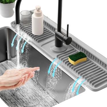 Imagem de LECINAL Tapete de torneira para pia de cozinha, protetor de respingos de silicone premium atualizado com propriedades de secagem rápida, bandeja protetora para pia ideal para pias de pedra em cozinha