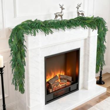 Imagem de Guirlanda de pinheiro Norfolk de Natal, guirlandas verdes falsas de toque real, guirlanda de vegetação artificial de inverno para manto, escadas, mesa, lareira, decorações de Natal internas e externas