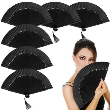 Imagem de OMISTAR Pacote com 6 ventiladores grandes dobráveis para dança em linha, botas no chão, fãs de dança, leques grandes de 21 cm para Kung Fu chinês, dança, festivais de música, carnavais, casamentos