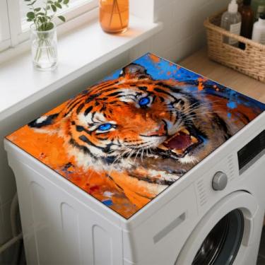 Imagem de GLOBLELAND Capa protetora para máquina de lavar e secar cabeça de tigre 60 × 19 cm protetor superior de máquina de lavar animais antiderrapantes capas de máquina de lavar roupa para lavanderia, sala