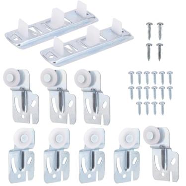 Imagem de 10 Peças Rolos para Portas de Correr Armário, Conjunto Ferragens Portas Correr Roupeiro com Roda Rolagem Calha deslizante e Parafusos para 1,9 a 3,5cm Espessura