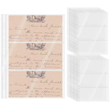 Imagem de 20 folhas de refil de álbum de fotos A4, capas transparentes para fichário, 10 x 20 cm, 3 bolsos, 11 orifícios, capas para fichário A4 (3 bolsos)
