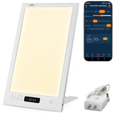 Imagem de JUXLamp Lâmpada de despertar do nascer do sol com terapia de luz, despertador com luz de controle de aplicativo, 3 cores, 12000 lux, força restauradora, atenção focada