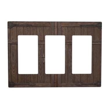 Imagem de SgEdao Capas decorativas para porta de celeiro de madeira antiga em estilo rústico de casa de fazenda 3 gangs, placa de cobertura para interruptor de luz triplo para tomadas elétricas, capas de placa