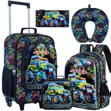 Imagem de Conjunto de 5 peças de bagagem infantil para meninos e meninas, malas de mão com rodinhas, Caminhão, 13.5" x 18" x 6"