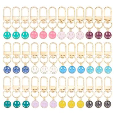 Imagem de SUPERFINDINGS 48 peças, chaveiro de rosto sorridente, 12 cores, chaveiro esmaltado, rosto sorridente, cores mistas, pingentes redondos esmaltados com fechos giratórios para fazer joias DIY