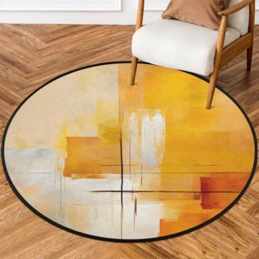 Imagem de Tapete redondo de 1,5 m, painel de madeira, pintura laranja, tapetes de área de círculo macio, antiderrapante, lavável, tapete circular, tapete redondo, interior, quarto, berçário, sala de estar