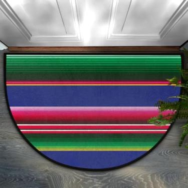Imagem de Tapete de porta meio redondo, listras arco-íris, colorido, antiderrapante, absorvente, semicírculo, tapetes laváveis, para ambientes internos e externos, pátio, cozinha, banheiro, entrada, lareira