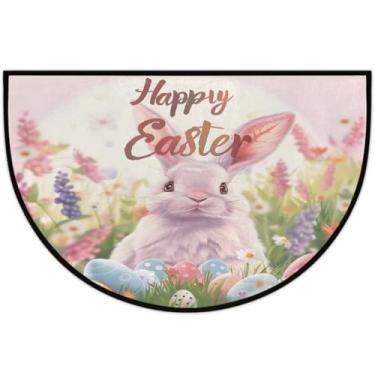 Imagem de Tapete de porta meio redondo para páscoa, antiderrapante, absorvente, semicírculo, tapetes laváveis, meia lua, para ambientes internos, pátio, cozinha, banheiro, entrada, lareira, casa, tapete