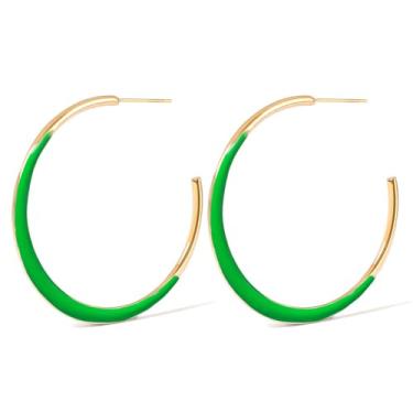 Imagem de TaYolnFaSo Brincos de argola esmaltados banhados a ouro real 18 quilates para mulheres, brincos de esmalte colorido, de aço inoxidável, leve, redondo, argola esmaltada, joia de presente para esposa e