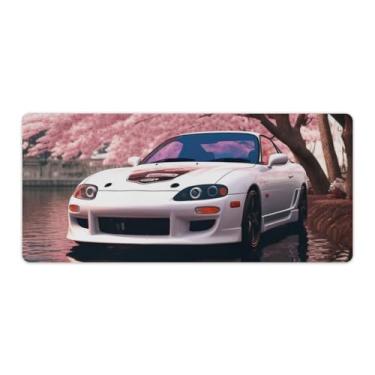Imagem de Flor de cerejeira carro anos 90 retrô almofada de mesa de carro tapete de mouse pad antiderrapante grande material de escritório tapete de mesa de borracha impermeável para escritório jogo casa 40 x