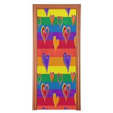 Imagem de Wassud Capa de porta de coração arco-íris decorações de porta de Halloween faixa interna externa decoração de casa grande decoração de porta da frente 89 x 200 cm