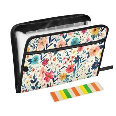 Imagem de CEBUGI Pasta expansível com 13 bolsos, organizador de arquivos sanfonado à prova d'água com etiquetas tamanho A4, organizador de documentos de papel para escola, material de escritório, flores