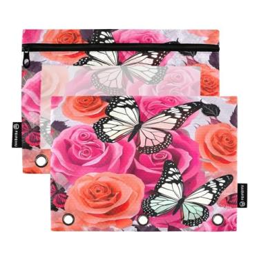 Imagem de Wassud Rosy Butterflies (2) pacote com 2 pastas para fichário, 3 furos, pastas de bolso, organizador de fichários para casa, escritório