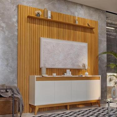 Imagem de Painel Ripado 229cm com Buffet Ripado 4 Portas 180cm - Via Nossa, Off 