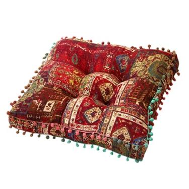 Imagem de IEUDNS Almofada de assento para cadeira Boho Almofada de chão para sentar Café Lareira Interior Tatami de cadeira boêmia Decorativa Macia Confortável, Vermelho 42x42x8cm