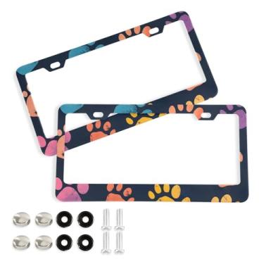 Imagem de CEBUGI Pacote com 2 molduras de placa de carro de alumínio capas de moldura de placa de carro com 2 furos pegadas de animais acessórios automotivos para placas dianteiras e traseiras orifício elíptico