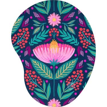 Imagem de Mouse Pad Ergonômico Gota Estampa Floral Pink Azul Escuro