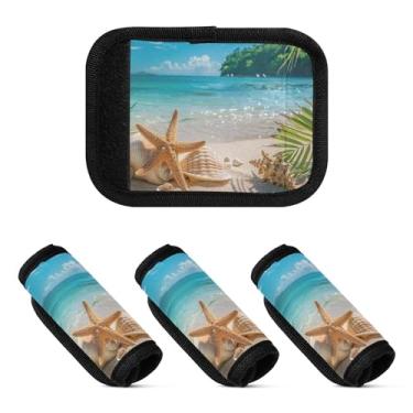 Imagem de Qilmy Beautiful Starfish Shells Bagagem Handle Wrap Pacote 2 Identificadores de Bagagem Tag Comfort Handle Grips Capa para Carrinho de Viagem Bolsa Mala Avião Acessórios de Viagem 1637