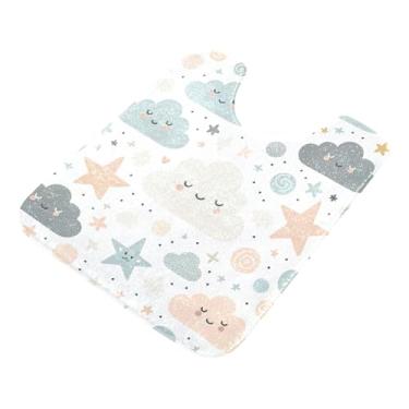 Imagem de Burbuja Tapete de banheiro Stars Clouds, tapete de banho absorvente de pelúcia macio, base antiderrapante para piso de banheiro, oval em forma de U