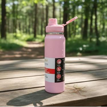 Imagem de Garrafa Térmica 800ml Aço Inox Antivazamento Isolada a Vácuo para Academia, Corrida, Esportes, Trabalho e Viagem | Mantém Bebidas Geladas ou Quentes | Resistente, Portátil, Reutilizável (Rosa Claro)