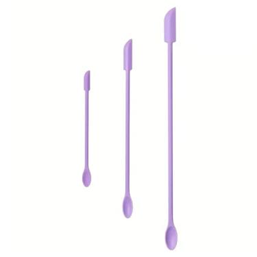 Imagem de 3 peças mini colher de silicone para maquiagem - ferramenta de beleza multifuncional para base, cremes e líquidos - instrumento de aplicação cosmética durável (roxo)