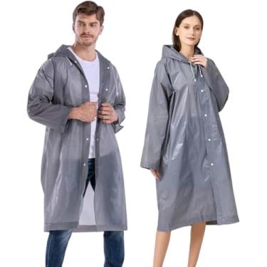Imagem de Capa de Chuva Longa Adulto Capuz Transparente Reutilizável Reforçada Fechamento em Botões de Pressão - Transparente Cinza