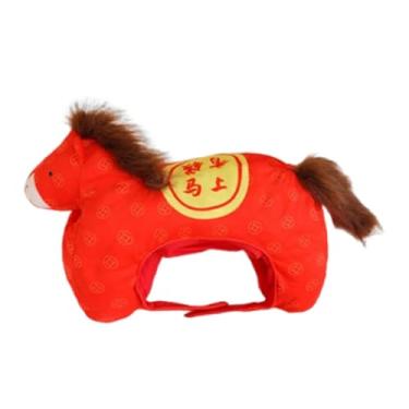 Imagem de simhoa Chapéu de pelúcia em formato de cavalo, ideal para dramatizações e apresentações teatrais, Vermelho