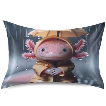 Imagem de Lindas capas de almofada axolotl de cetim com estampa animal para arrefecimento de cabelo, capa de travesseiro king queen padrão, estampa fofa, almofadas de cama macias básicas, tamanho Queen, 76 cm x