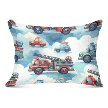 Imagem de Linda fronha fofa de caminhão de bombeiro fofa com zíper padrão Queen King fronha macia para travesseiro grande, tamanho padrão, 51 x 66 cm