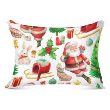 Imagem de Fronha decorativa grande de Papai Noel com desenho animado de Natal com zíper longo padrão Queen King Size fronhas fofas para decoração de cama, tamanho do corpo, 53 cm x 137 cm