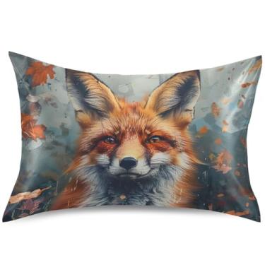 Imagem de Capas de almofada de cetim de raposa de outono para resfriamento de cabelo capa de travesseiro padrão King Queen capas de travesseiro macias, tamanho padrão, 66 cm x 50 cm