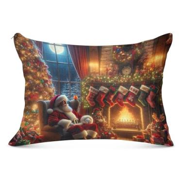 Imagem de Capa de almofada grande felpuda, árvore de Natal, Papai Noel, com zíper longo, para travesseiro padrão Queen King, capas de travesseiro para cabelo e pele, tamanho corporal, 53 cm x 137 cm