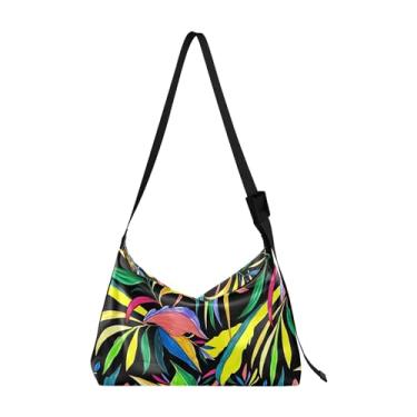 Imagem de Bolsa de ombro de couro exótica tropical artística cor folha Hobo grande bolsas masculinas coloridas bolsa de ombro animal, Cor de folhas artísticas tropicais exóticas