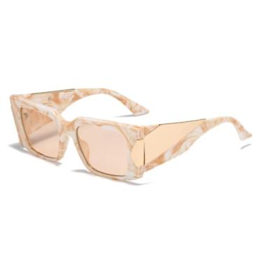 Imagem de HPIRME Óculos de sol femininos e masculinos com hastes largas em metal, para dirigir, com proteção UV400 (rosa flor de chá)