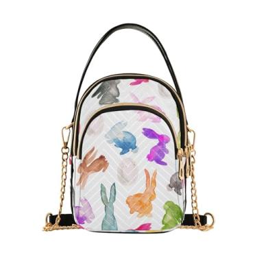 Imagem de Joisal Bolsa feminina pequena com desenho de pizza amarela, bolsa de ombro pequena, bolsas modernas de verão, Coelho de Páscoa em aquarela, 15*21*8cm