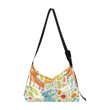 Imagem de Bolsa feminina Hobo com estampa de folha de palmeira de couro grande masculina bolsa de ombro com estampa de folha de luxo, Folhas de desenho animado com flores
