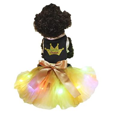 Imagem de Petitebella Vestido de cachorro Coroa Princesa Mardi Gras (Preto/Dourado LED, XXGG)