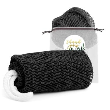 Imagem de 1 esponja de rede esfoliante africana, esfregão traseiro de tira longa (preto)