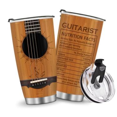 Imagem de Caneca de café com isolamento térmico copo de viagem garrafa de água estilo guitarra presentes de Natal aniversário dia das crianças presente de aniversário homens gelados 590 ml alça de aço