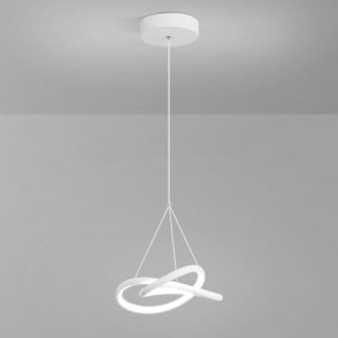 Imagem de Luminária pendente linear torcida, com faixa de metal branco e cúpula de silicone, lustre LED moderno, luminárias suspensas geométricas para sala de jantar, luminárias pendentes minimalistas