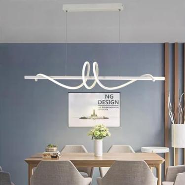 Imagem de Lustre LED para mesa de jantar, com regulagem infinita de intensidade, ideal para bar. Lustre LED moderno para escritório aconchegante, restaurante e muito mais (A: Branco, 120cm)